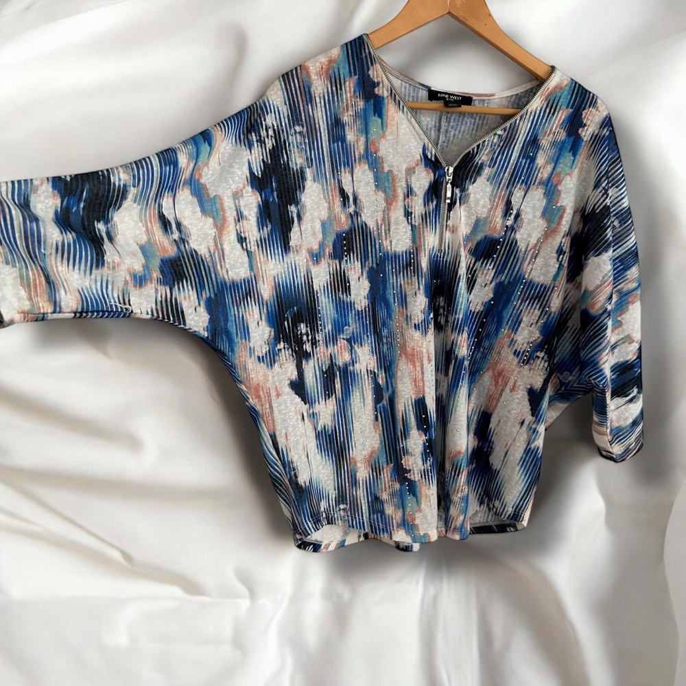 Nine West Blue and White Tunic Top (Xl)